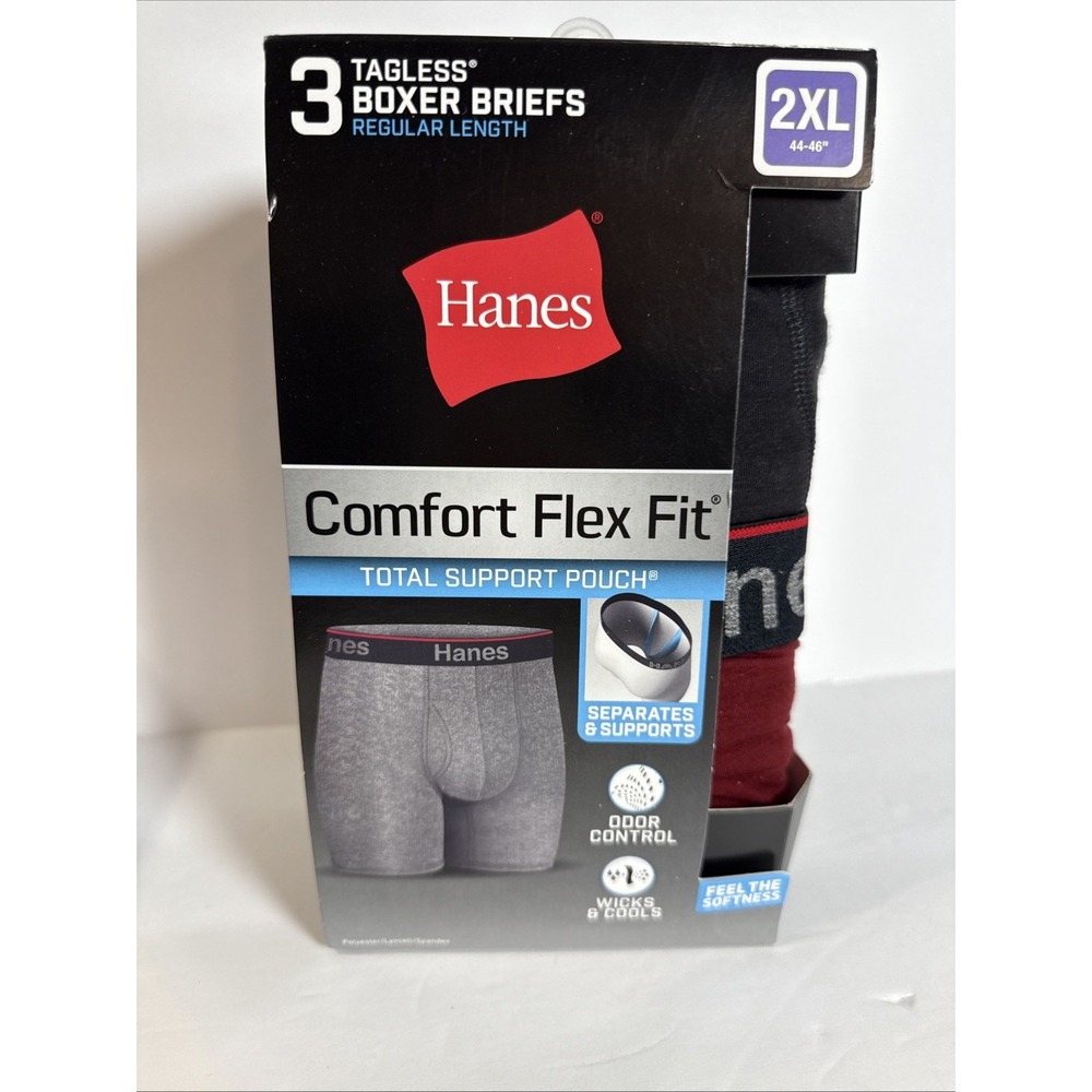 HANES (3 PACK!) Men's Comfort Flex Fit Boxer Briefs Sz 2XL 44-46Black/Blue/Red C